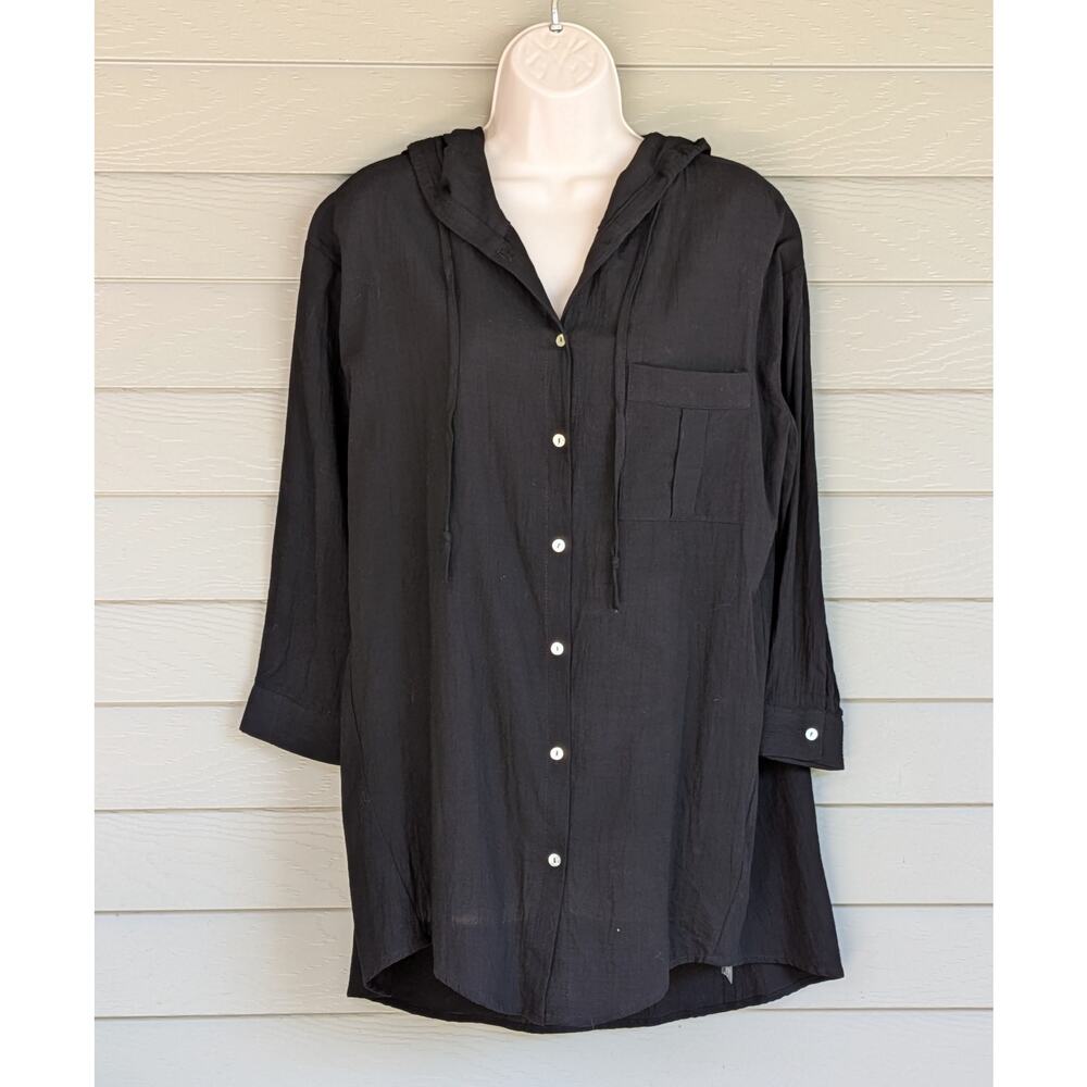 Ellison Bathing Swim Swimsuit Cover Up Gauzy Black Shirt Style Womens Size S